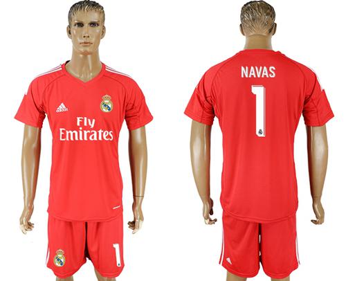 Real Madrid #1 Navas Red Goalkeeper Soccer Club Jersey